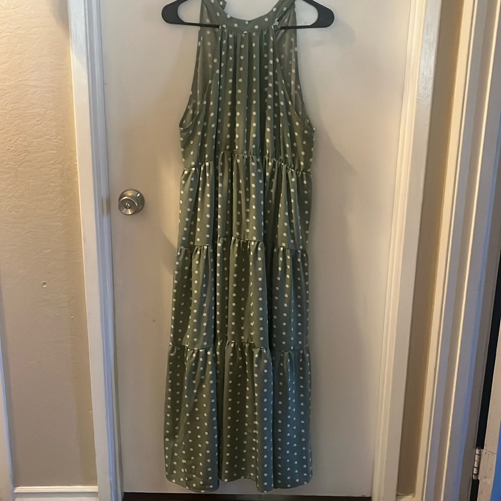 Large Maternity Halter Neck Polka Dot Belted Ruffle Lime Green dress